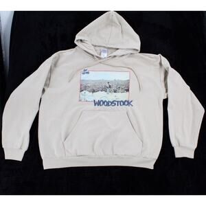 Woodstock - 1969 -Beige Pullover Hoodie - Drawstring/Pockets/Embroidered/XL